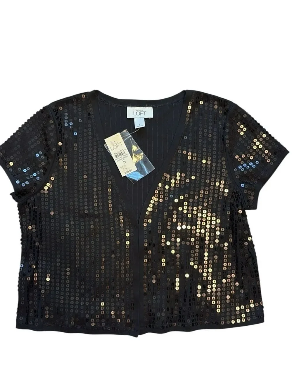 LOFT Black Sequin Shrug Cardigan Short Sleeve Size S New